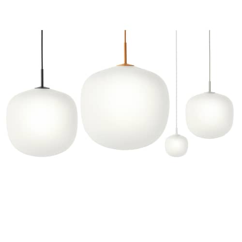 Suspension Rime verre blanc / Ø 45  - soufflé bouche - Muuto - Monture blanche / Blanc - Aluminium verni, Verre soufflé bouche