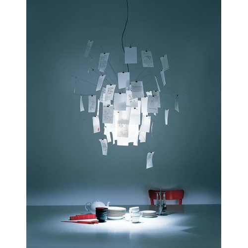 Suspension Zettel\'z 5 papier blanc / Ingo Maurer, 1997 - Ingo Maurer - Inox / Papier blanc et imprimé - Ø 120 cm - Métal, Papier