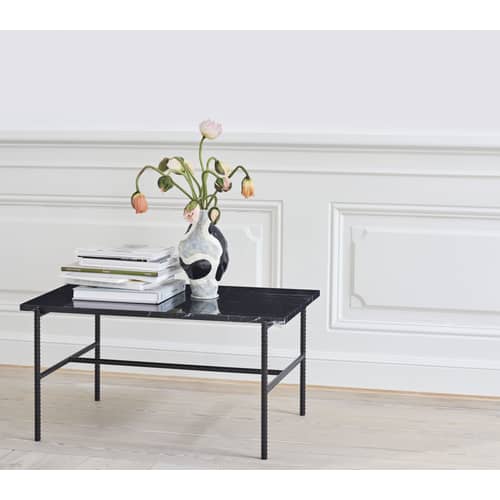Table basse Rebar métal marbre noir / Marbre - 80 x 49 x H 40,5 cm - Hay - Noir - Acier laqué, Marbre