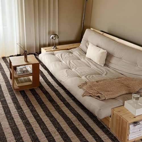 Canapé convertible Base / L 244 cm - Avec 2 blocs-accoudoirs / 3 places - KARUP DESIGN - Beige 747 (tissu coton) / Pin clair - Fibres recyclées mélangées, Mousse, Pin massif certifié FSC, Tissu polyester