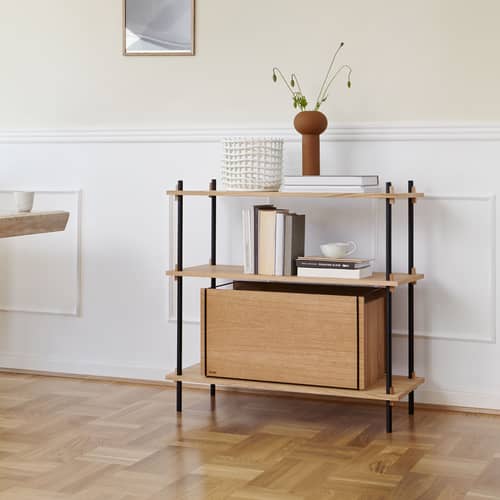 Storage Box Box natural wood / 60 x 31 x H 33 cm - MOEBE - Box / Oak & Black - Oak plywood, Steel