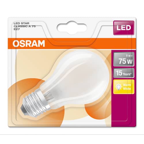 Classique A60 LED bulb E27 glass white Frosted / 7,5W (= 75W) - Warm white - Osram - 75W (7,5W LED) / Frosted - Glass