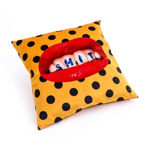 Toiletpaper Cushion textile yellow multicoloured / Shit - 50 x 50 cm - Seletti - Shit & pois / Jaune - Feathers, Polyester fabric