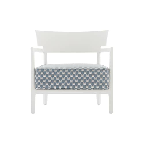 Gepolsterter Sessel Cara OUTDOOR x Liberty textil blau - Kartell - Weiß matt / Stoff Blau (Liberty Obi Check) - Liberty-Stoff, Polykarbonat, Polyurhethan