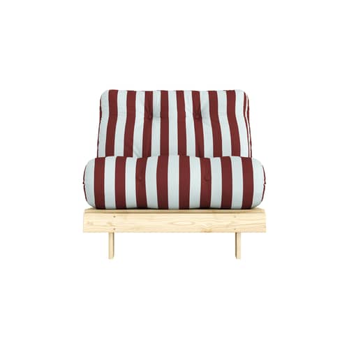 Fauteuil convertible Roots tissu rouge / Dormeuse & lit d\'appoint - 3 positions / Structure pin clair - KARUP - Rayé bordeaux / Bleu clair (422) - Mousse, Pin massif certifié FSC, Tissu