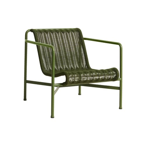 Palissade Cord Low armchair textile green / Rope Recycled fabric - Hay - Green Olive - Epoxy lacquered steel, Rope in recycled polyester fabric