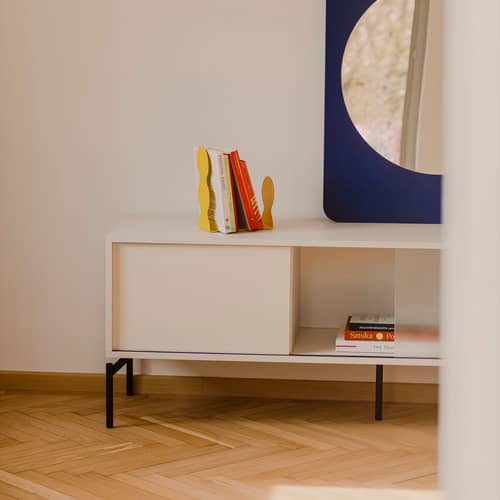 Meuble TV Met bois gris / L 160 x H 60 cm - NOO.MA - Gris amande - Acier, Mélamine, Verre texturé