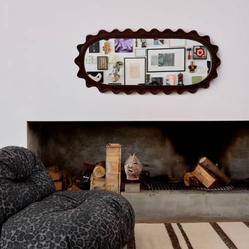 Miroir mural Wooden Ripple bois marron / 61 x 135 cm - HK LIVING - Bois - Bois de manguier, Verre