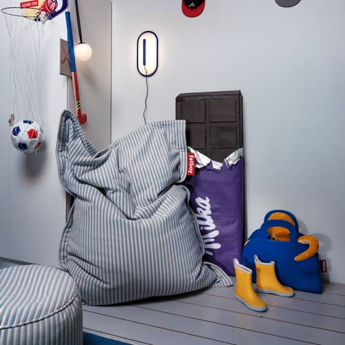 Sitzkissen Point Terry textil blau / Stoff Schwamm - Ø 50 cm - Fatboy - Blau Blizzard / Creme -  Micro-billes EPS, Frotteestoff
