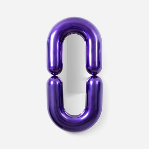 Specchio murale Zodiac Bumper Large ceramica viola / L 55 x H 110 cm - Jean-Baptiste Fastrez, 2020 - Moustache - Viola Metallizzato - Ceramica, Vetro
