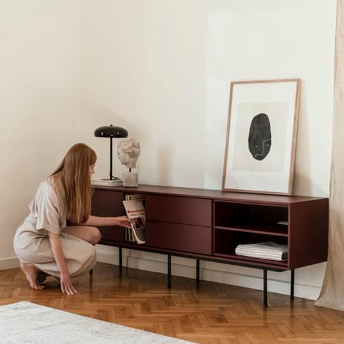 Mod Television table wood red / L 189 x H 61 cm - NOO.MA - Burgundy - Melamine, Steel
