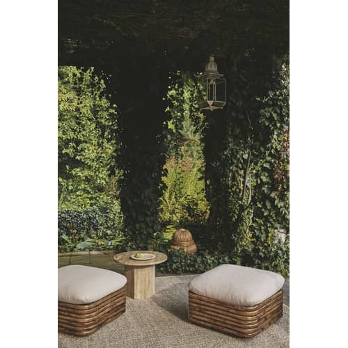Bodenleuchte Bohemian ‘72 faser beige holz natur / Neuauflage des Originalmodells aus dem Jahr 1972 - Gubi - Rattan Natur / Messing - Messing, Rattan