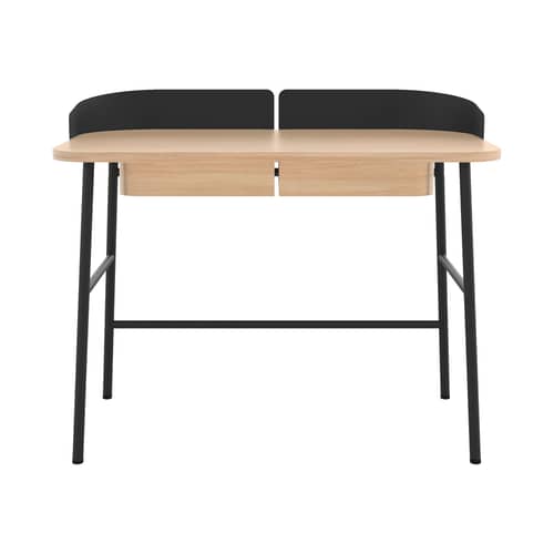 Victor Desk natural wood / W 100 cm x D 59 cm - Hartô - Black / Oak - Lacquered metal, MDF veneer oak