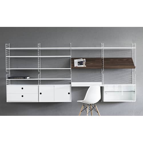 Etagère bois / Porte-revues & chaussures - L 78 x P 30 cm - String Furniture - Noyer - Aggloméré plaqué