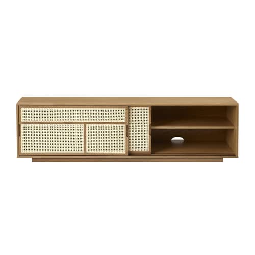 Buffet Air bois naturel / Meuble TV - Cannage rotin - L 180 x H 50 cm - Design House Stockholm - Chêne / Rotin naturel - Cannage de rotin, MDF plaqué chêne
