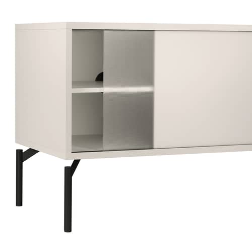 Meuble TV Met Mini / L 116 x H 55 cm - NOO.MA - Gris amande - Acier, Mélamine, Verre texturé