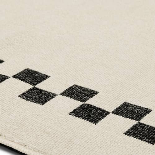 Außenteppich Carpretty Catwalk textil grau / 200 x 80 cm - Fatboy - Check Border / Creme & Anthrazit - Gewebtes Polypropylen