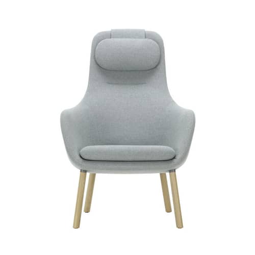 Set poltrona e poggiapiedi HAL Lounge tessuto blu / Tessuto - Vitra - blu (tessuto Dumet) - Pelle, Plastica rinforzata con fibra di vetro, Rovere, Schiuma di poliuretano