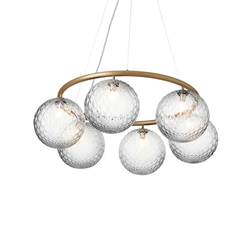 Sospensione Miira 6 Circular vetro trasparente / Ø 80 cm - NUURA - Trasparente (sfaccettato) / Oro - Alluminio, Vetro soffiato a bocca