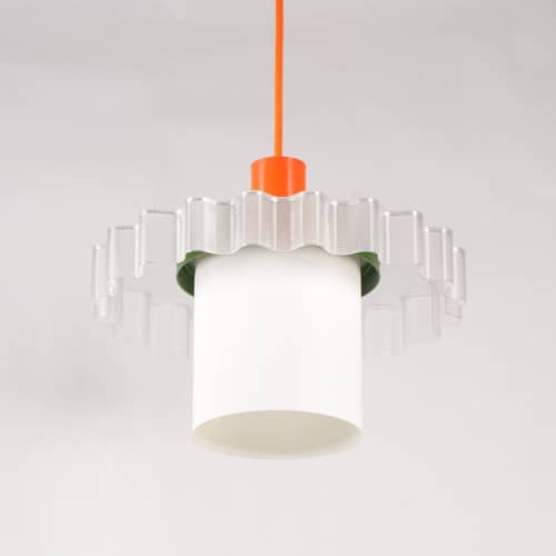 Pendelleuchte Gigi n°1 plastikmaterial bunt / Ø 28 x H 21 cm - Recycelter Kunststoff / Hergestellt in Frankreich - Warren & Laetitia - Kabel orange / weiß / khaki - Bioplastik, Recycelter Kunststoff