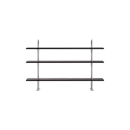 Scaffale Keen legno nero / L 160 x H 87,5 cm - 3 ripiani - Gubi - Nero / Acciaio - Acciaio inossidabile, Frassino tinto