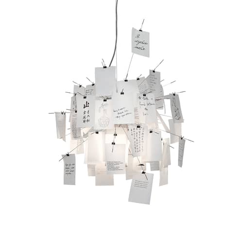 Suspension Zettel\'z 5 papier blanc / Ingo Maurer, 1997 - Ingo Maurer - Inox / Papier blanc et imprimé - Ø 120 cm - Métal, Papier