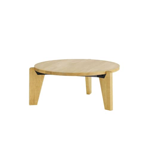 Table basse Guéridon Bas bois naturel / Ø 80 x H 34 - By Jean Prouvé, 1944 - Vitra - Chêne naturel - Acier laqué époxy, Chêne massif