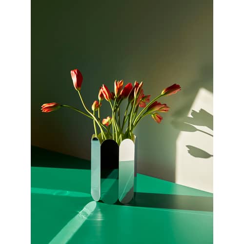 Vase Arcs Large métal miroir argent /  Ø 17 x H 25 cm - Hay - Miroir - Acier inoxydable