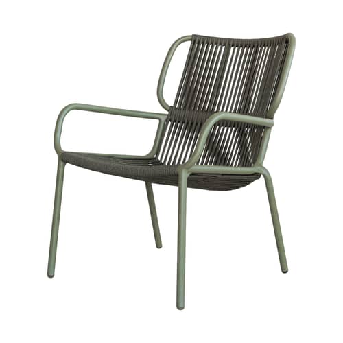 Fauteuil bas Ribbon Lounge vert / Corde polypropylène - Vincent Sheppard - Vert foncé / Vert mousse - Aluminium thermolaqué, Corde polypropylène