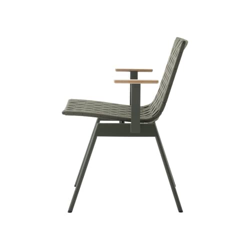 Fauteuil de repas Ville AV34 tissu vert - &tradition - Vert bronze / Teck - Acier, Sangles polyester, Teck