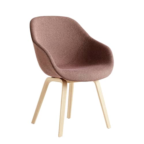 Fauteuil rembourré About a chair AAC123 tissu rose bois naturel / Dossier haut - Tissu intégral & chêne - Hay - Rose (tissu Olavi) - Chêne verni mat, Mousse polyuréthane, Polypropylène renforcé, Tissu bouclé