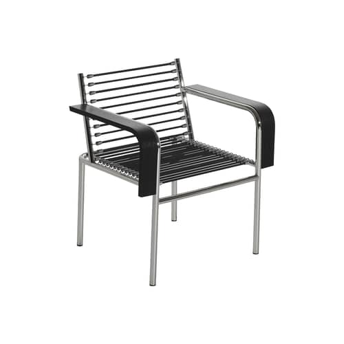 Fauteuil Sandows / Réédition 1927 - Petite Friture - Noir - Acier chromé, Placage de chêne laqué, Tendeurs élastiques
