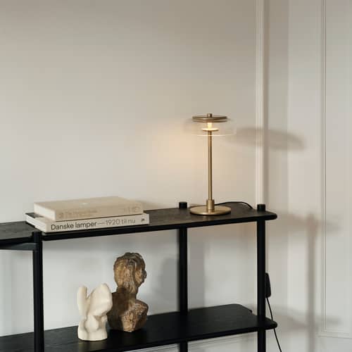 Lampe de table Blossi LED verre / H 31 cm - NUURA - Laiton / Transparent - Métal, Verre soufflé bouche