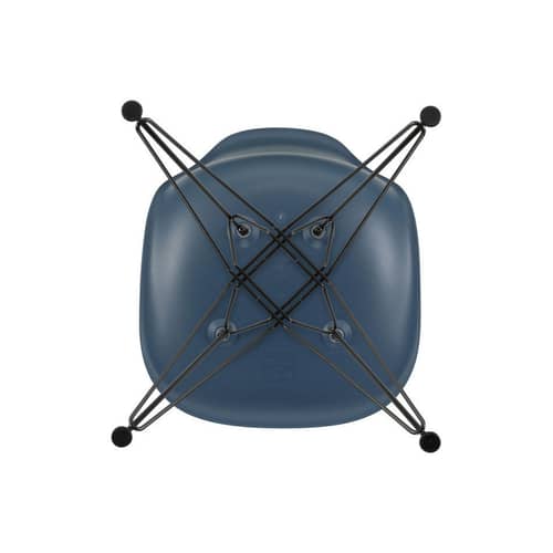 Stuhl RE DSR - Eames Plastic Side Chair plastikmaterial blau / (1950) - Beine schwarz / recycelt - Vitra - Meerblau / Beine schwarz - Epoxid-lackierter Stahl, Recycelter Kunststoff (Post-Consumer)