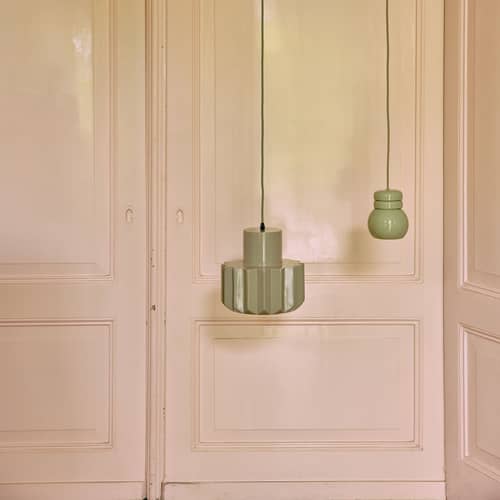 Suspension Stellar céramique vert / Ø 27 x H 30 cm - HK LIVING - Vert sauge - Grès émaillé