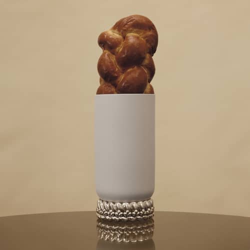 Vaso Babylone ceramica bianco / Modello grande - Christofle - Bianco/Placcato argento - Metallo argentato, Porcellana