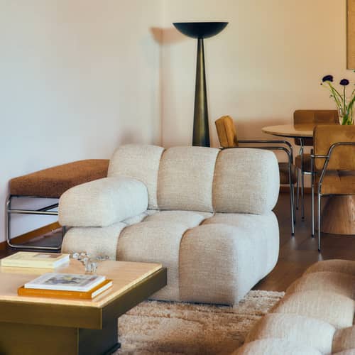 Gepolsterter Sessel Waffle textil beige / Sofa modulierbar – Austauschbare Armlehne - NV GALLERY - Beiger Tweed - Gewebe, High Density-Schaum