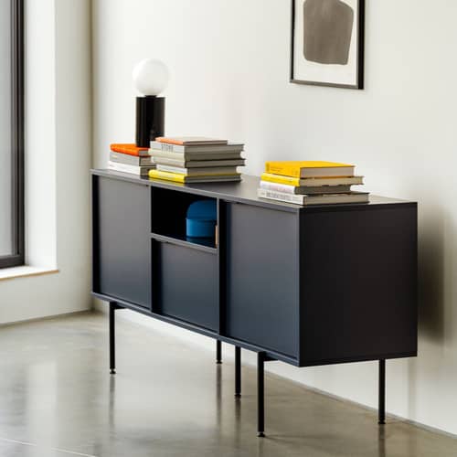 Buffet Bau bois bleu / L 180 x H 79 cm - NOO.MA - Bleu nocturne - Acier, Aluminium, Mélamine