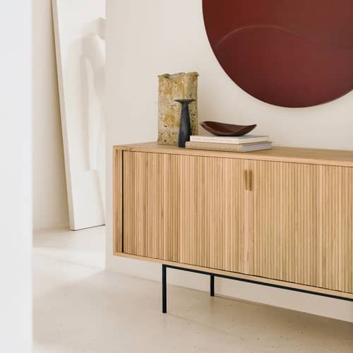Buffet Roller Max bois naturel / l 224 x H 80 cm - Ethnicraft - L 224 cm - Chêne massif huilé, Métal