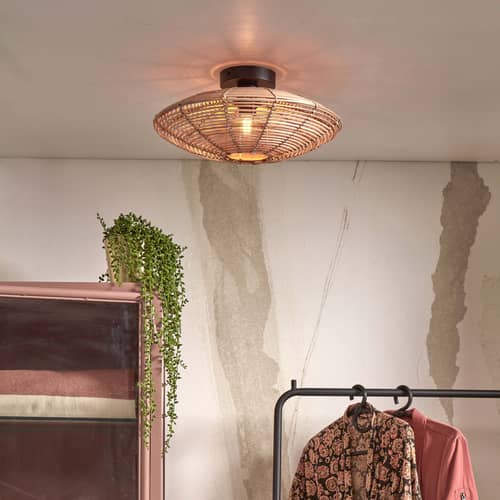 Tanami Ceiling light cane & fibres wood beige natural rattan / Ø 40 x H 10 cm - GOOD&MOJO - Natural - Iron, Rattan
