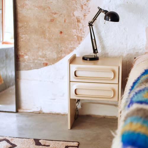 Comodino Space legno beige / 2 Cassetti - HK LIVING - Crema - MDF laccato