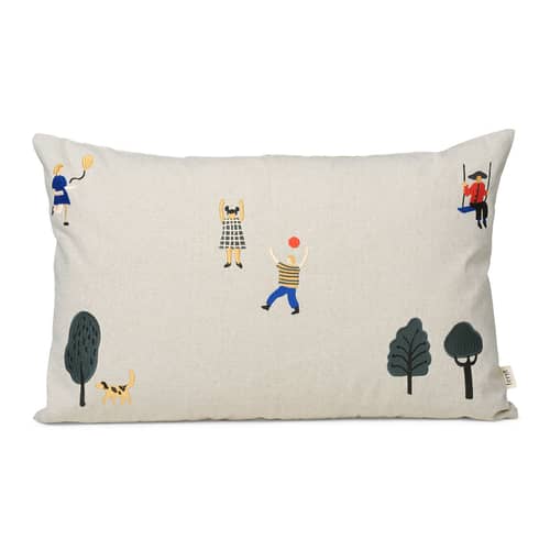 The Park Cushion textile white / 60 x 40 cm - Embroidered patterns - Ferm Living - Natural -  Duvet,  Plumes, Cotton GOTS