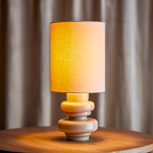 Lampe de table Fabiola verre beige / H 51 cm - Bloomingville - Beige / Lin naturel - Tissu lin, Verre soufflé bouche