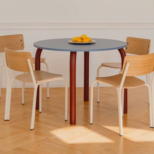 Runder Tisch Meko holz blau / Ø 100 cm - 2 bis 4 Personen - NOO.MA - Blau Vereist & Rot Auburn - Eschenfurnier, Stahl