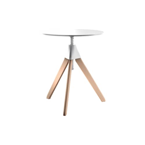 Table à hauteur réglable Topsy / Ø 60 - Laminé HPL - Magis - Blanc / Hêtre naturel - Fibre de verre, Hêtre massif, Polypropylène, Stratifié HPL