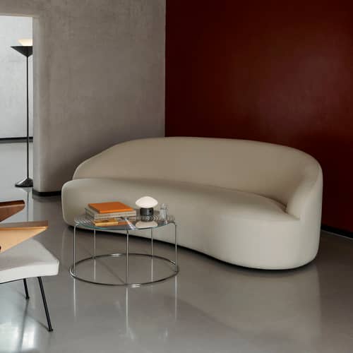 Tavolino Wire VP17 metallo argento / Ø 74 cm - Con piano in vetro/vassoio - &tradition - Con vassoio in vetro - Filo in acciaio inox lucido, Vetro temprato