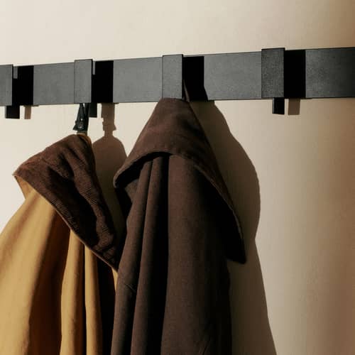 Lager Wall coat rack metal black / L 71 cm - 5 hooks - Ferm Living - Black - Powder-coated iron
