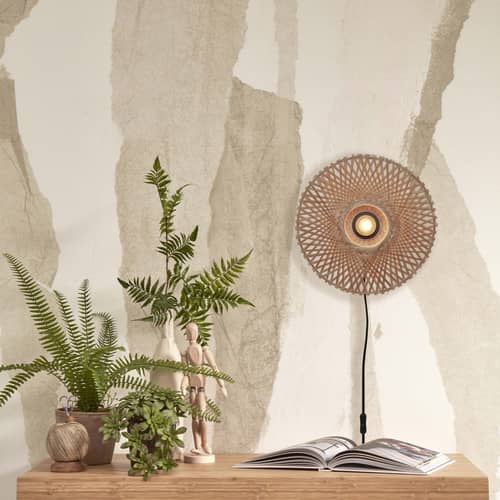 Applique avec prise Kalimantan fibre végétale bois beige / bambou / Ø 30 cm - GOOD&MOJO - Naturel - Bambou tressé, Fer
