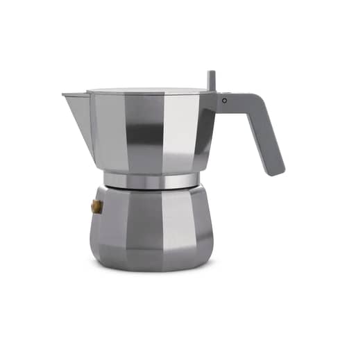 Cafetière italienne Moka gris argent métal /3 tasses - Alessi - 3 tasses / Acier - Fonte d\'aluminium, Polyamide