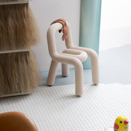 Chaise enfant Mini Bold tissu beige / Rembourrée - Moustache - Corde - Coton, Métal, Mousse